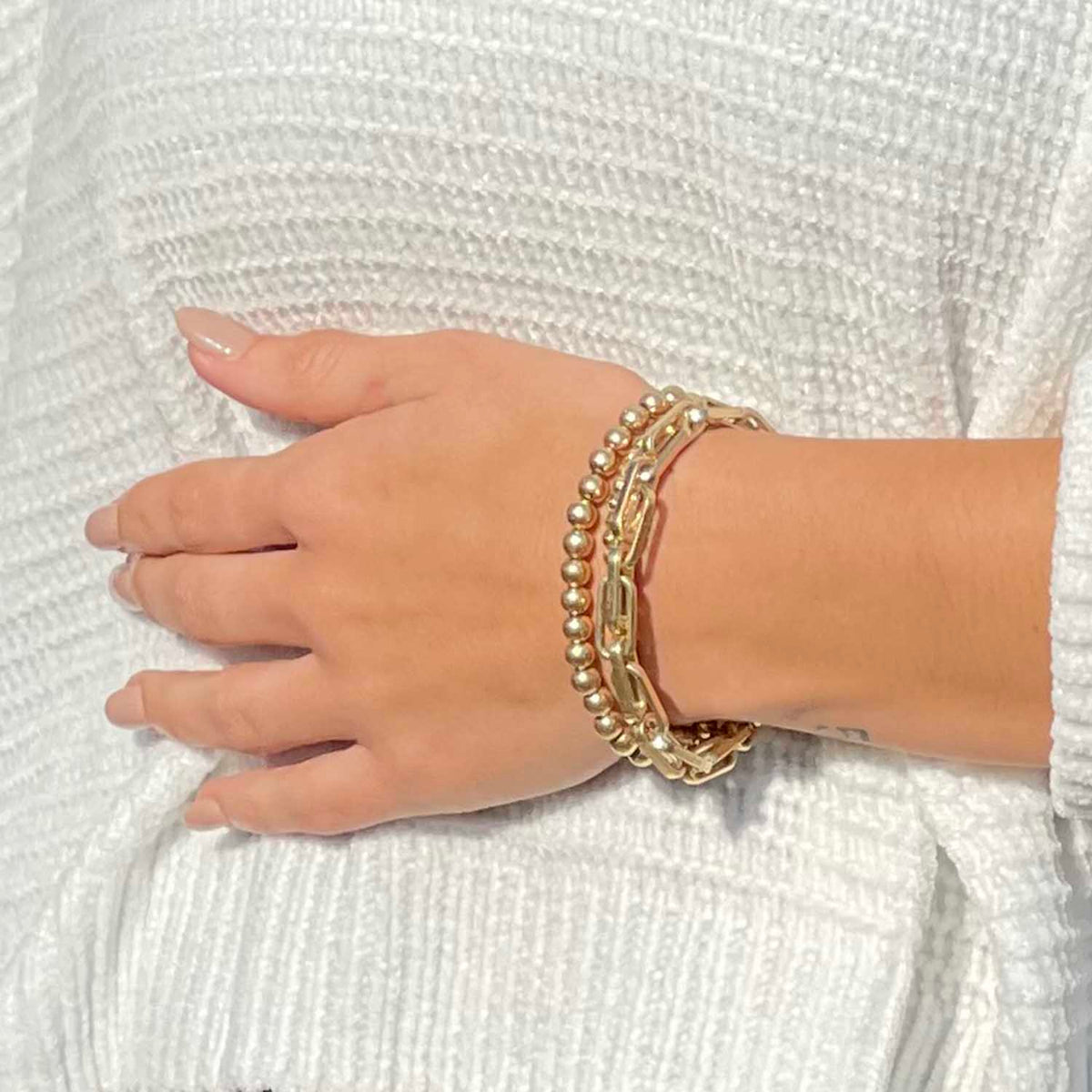 Three Strand Gold Link &amp; Balls Bracelet