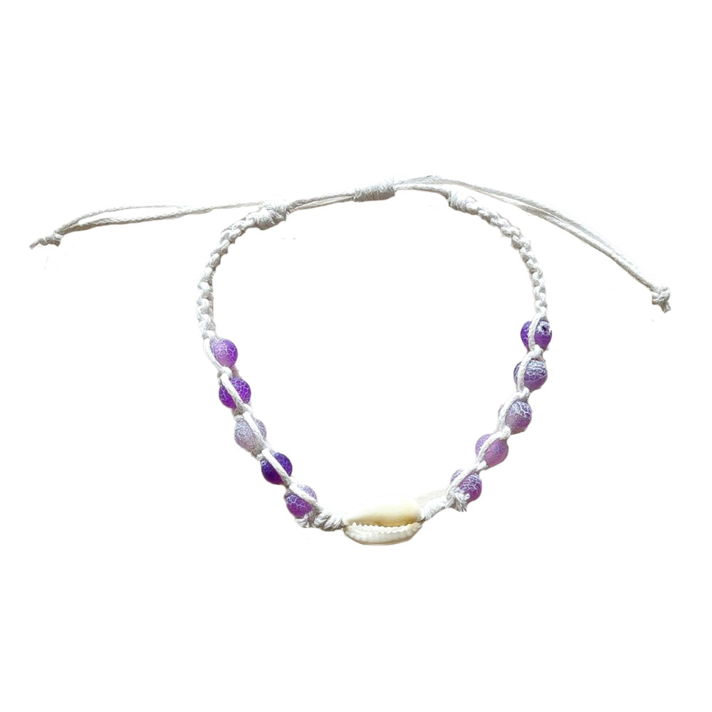 Druzy Agate & Cowrie Shell Handmade White Macrame Bracelet