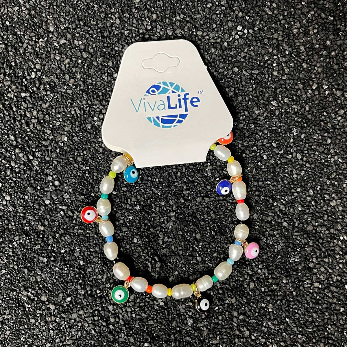 Fresh Water Pearl &amp; Colorful Evil Eye Gold Bracelet