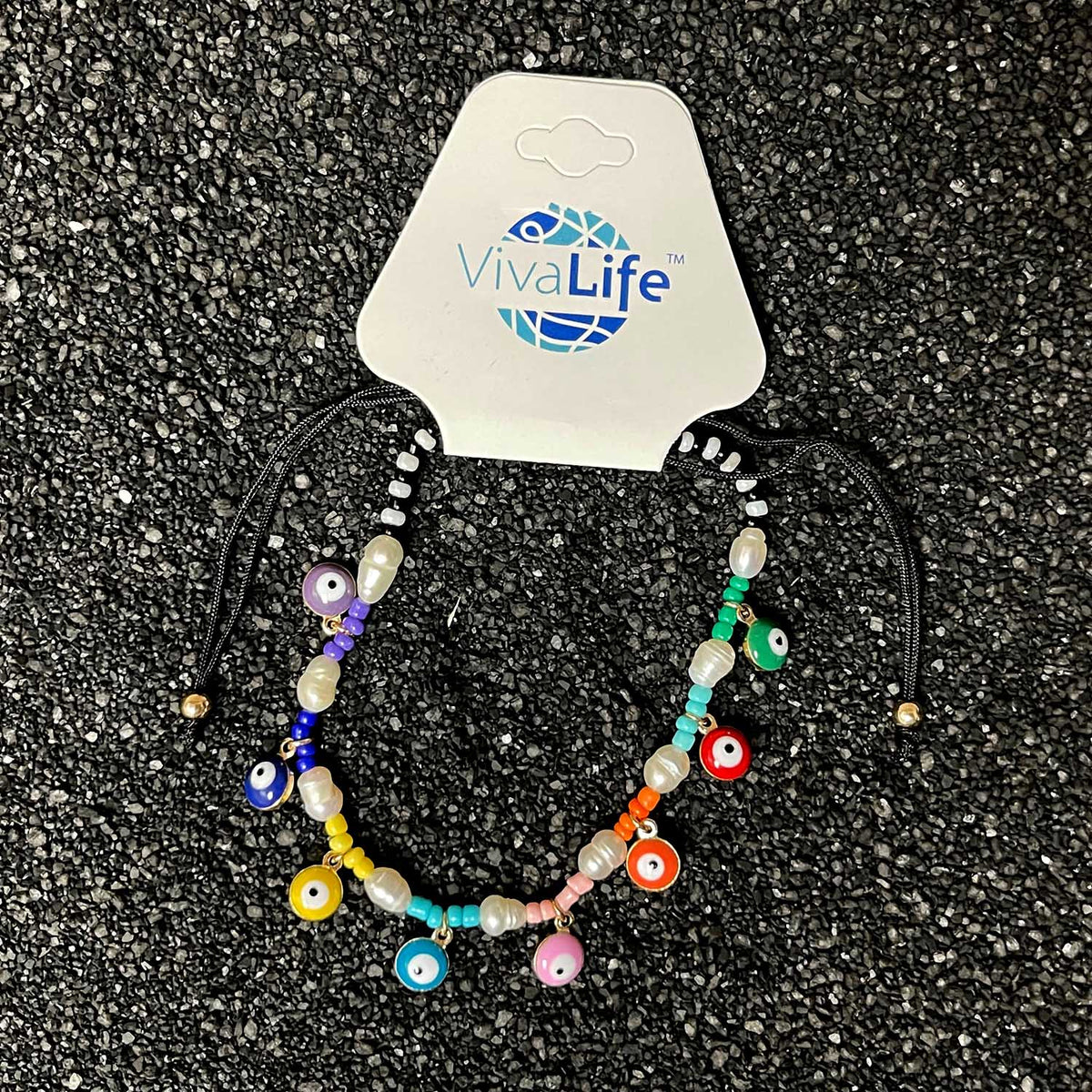 Adjustable Fresh Water Pearl &amp; Colorful Evil Eye Bracelet