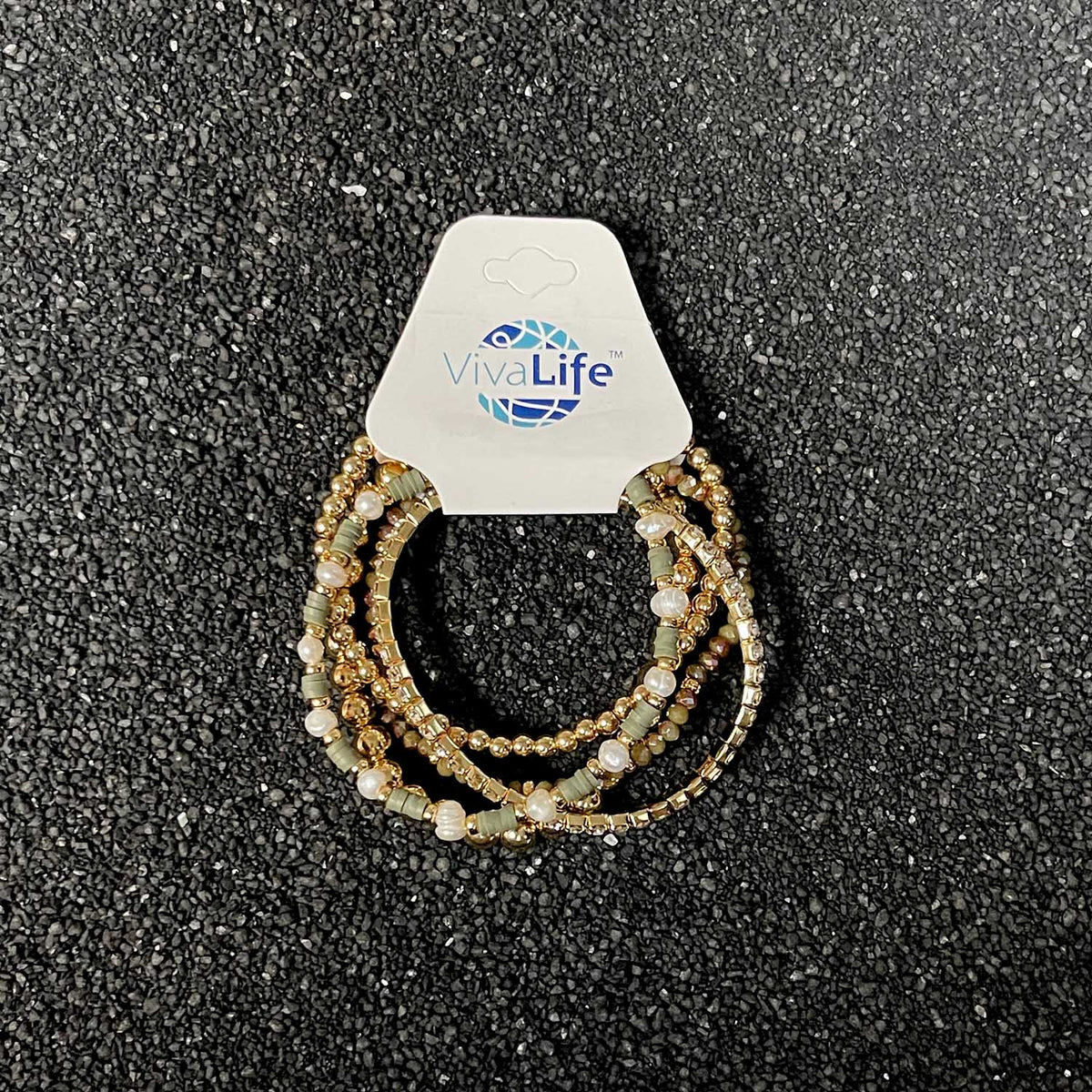 Five Strand Fimo - Pearl - Crystal - Gold Balls Bracelet
