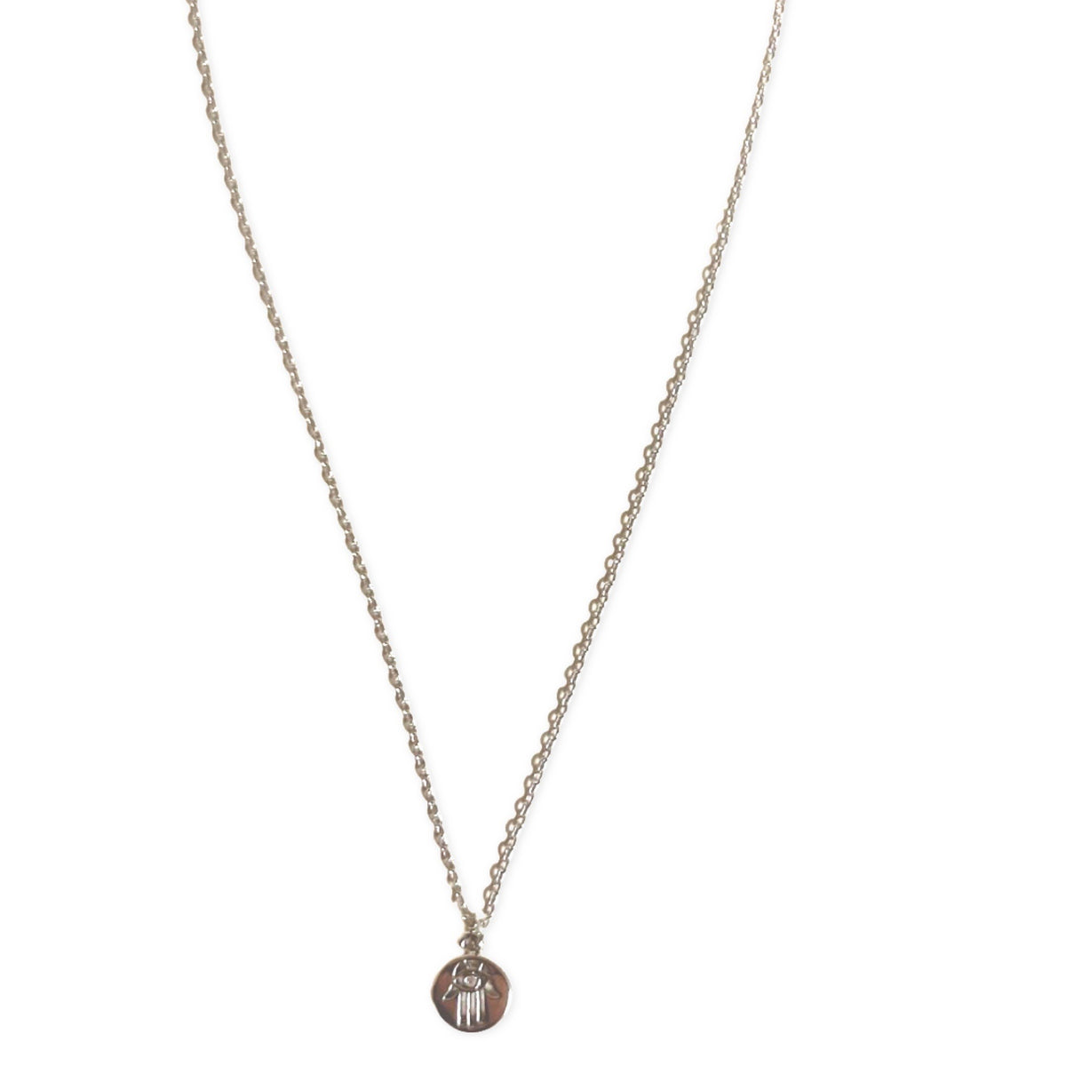 Tiny Circle Charm Hamsa &amp; Evil Eye Silver Necklace