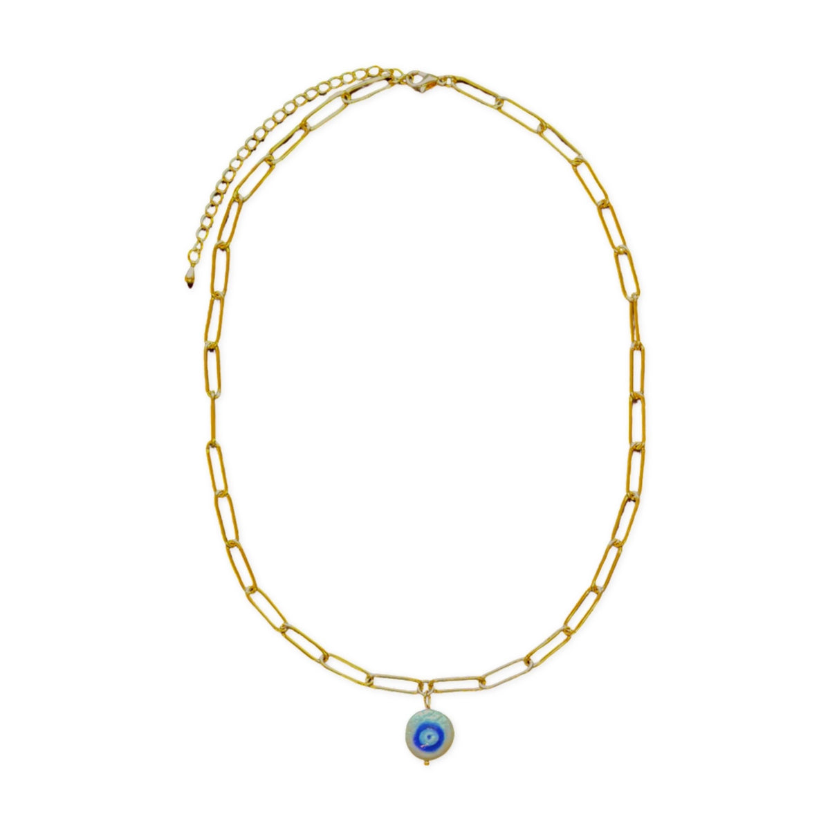 Gold Link Pearlized Evil Eye Necklace