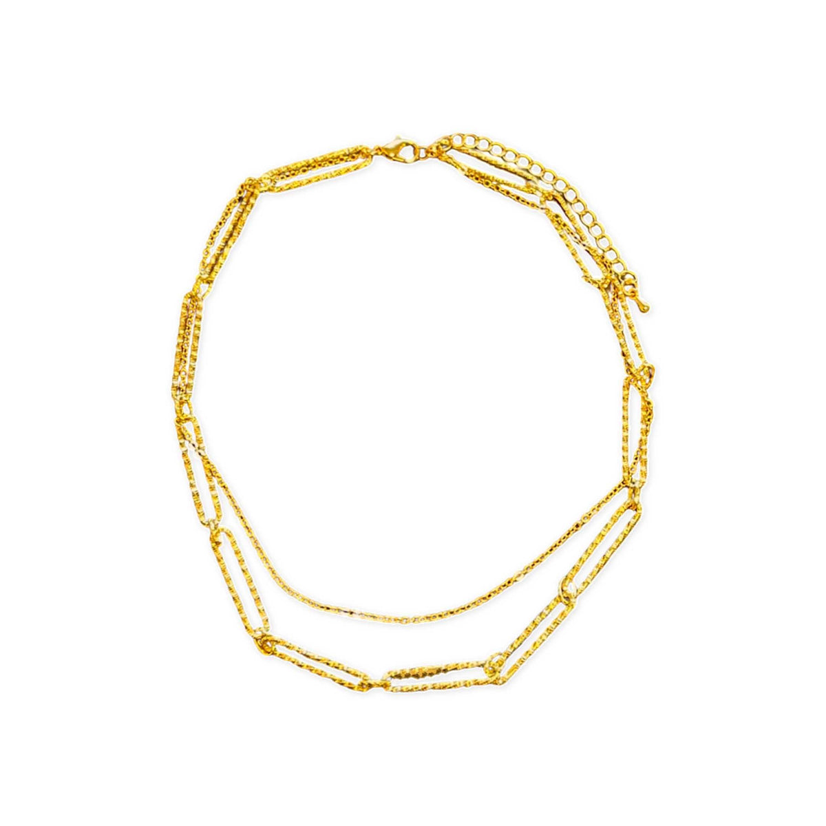 Two Strand Gold Textured Link Necklace