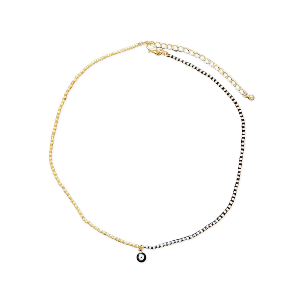 Half &amp; Half Seed Bead Evil Eye Necklace