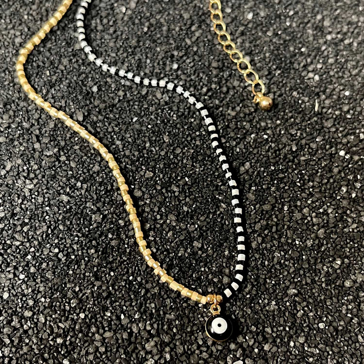 Half &amp; Half Seed Bead Evil Eye Necklace