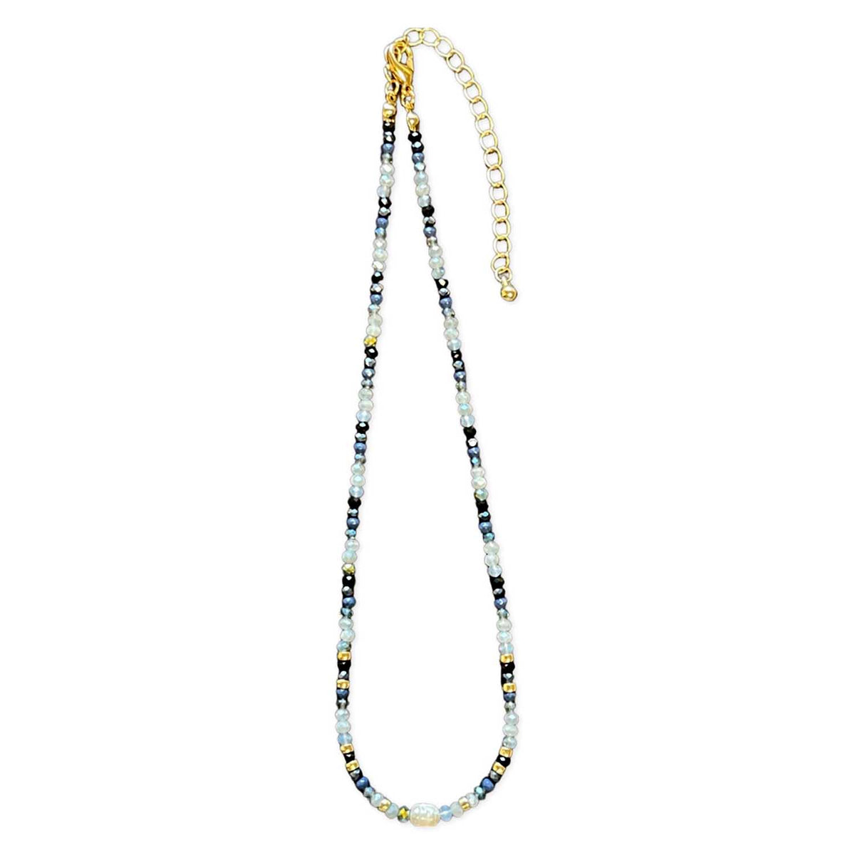 Crystal &amp; Pearl Gold Bead Necklace
