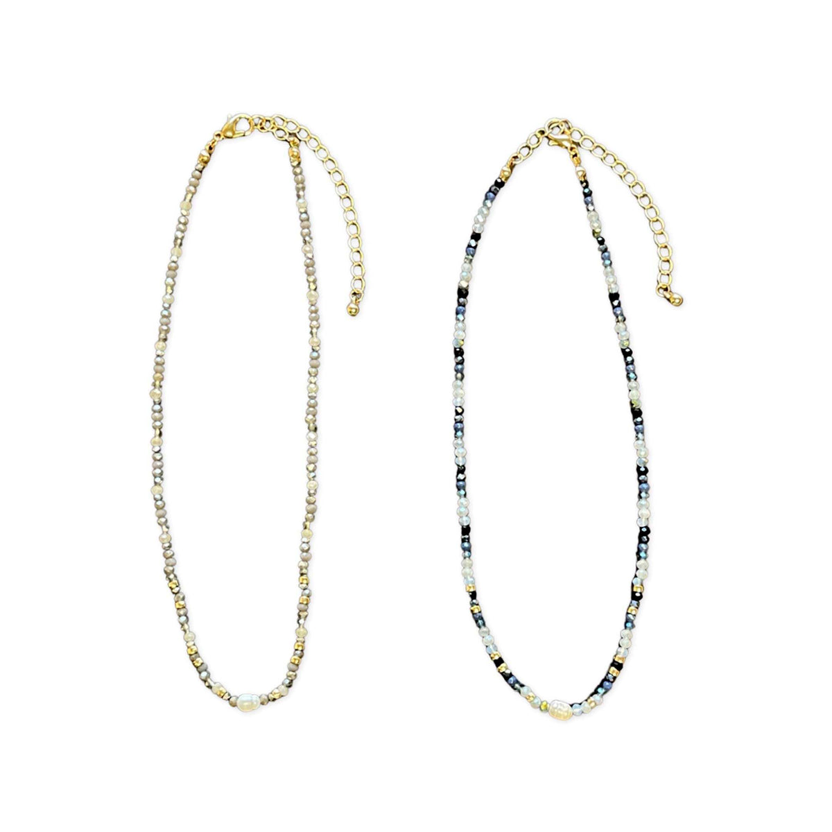 Crystal &amp; Pearl Gold Bead Necklace