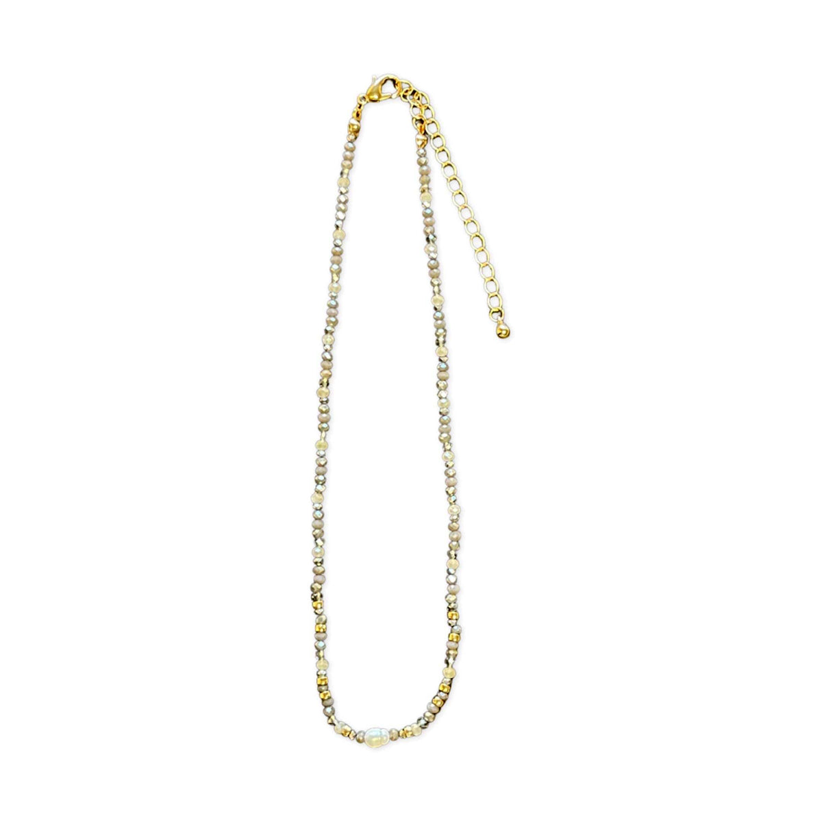 Crystal &amp; Pearl Gold Bead Necklace