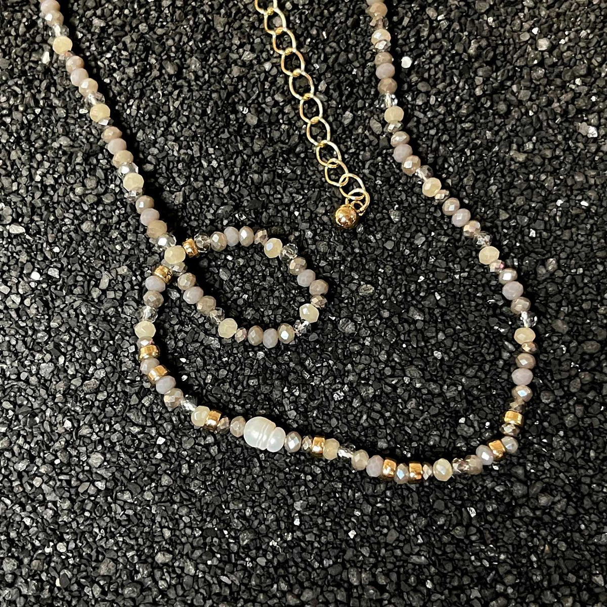 Crystal &amp; Pearl Gold Bead Necklace