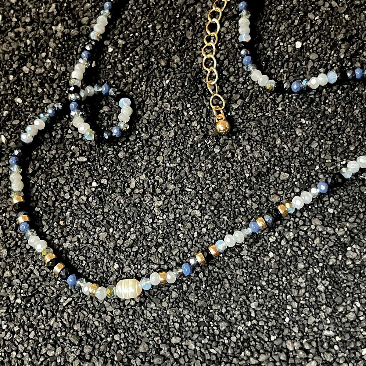 Crystal &amp; Pearl Gold Bead Necklace