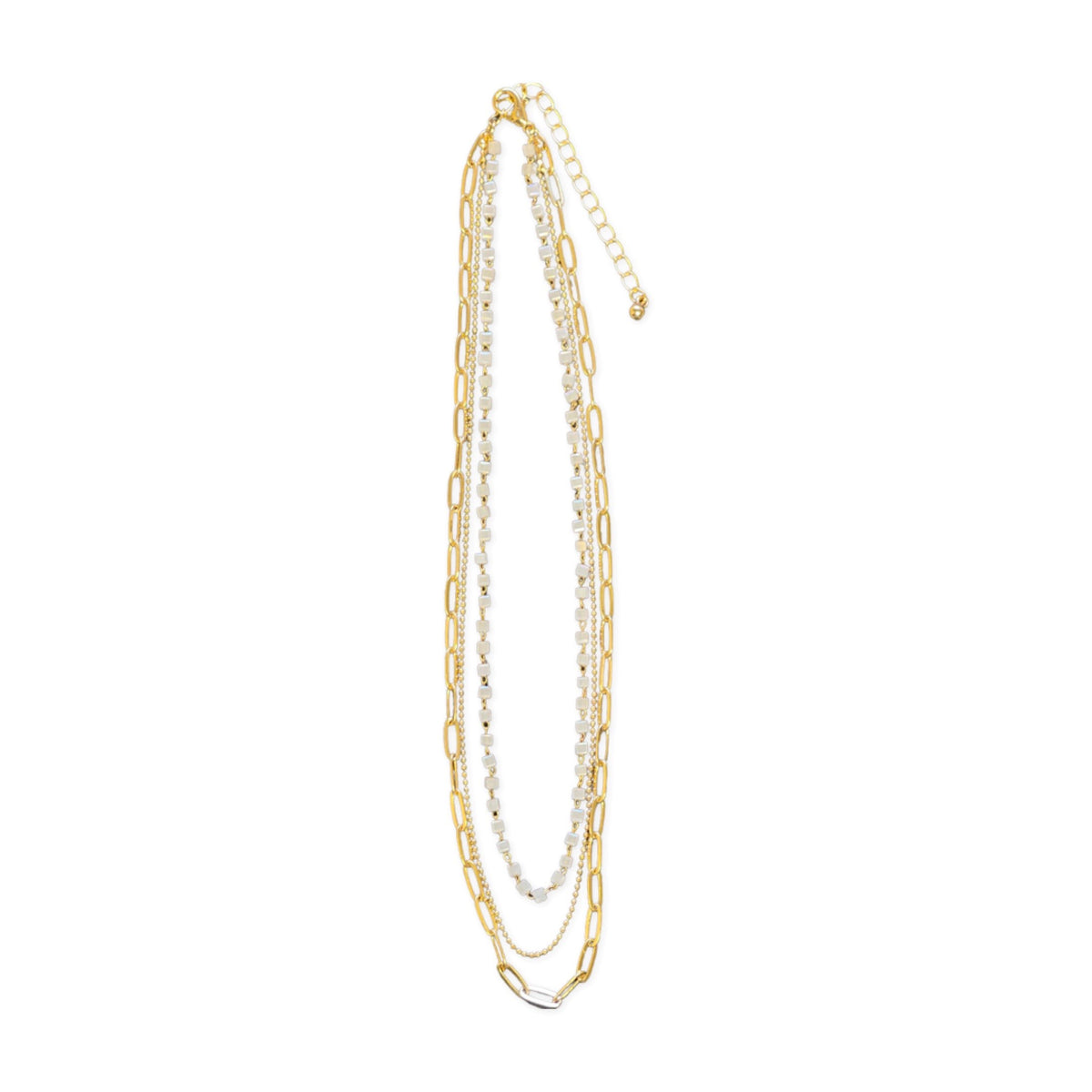 Three Strand Square Bead - Link - Ball Chain Necklace