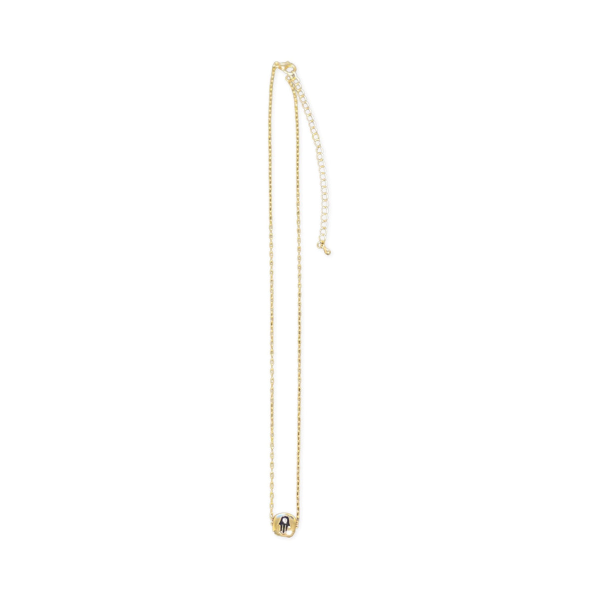 Black Hamsa Circle Charm &amp; Single Crystal Gold Necklace