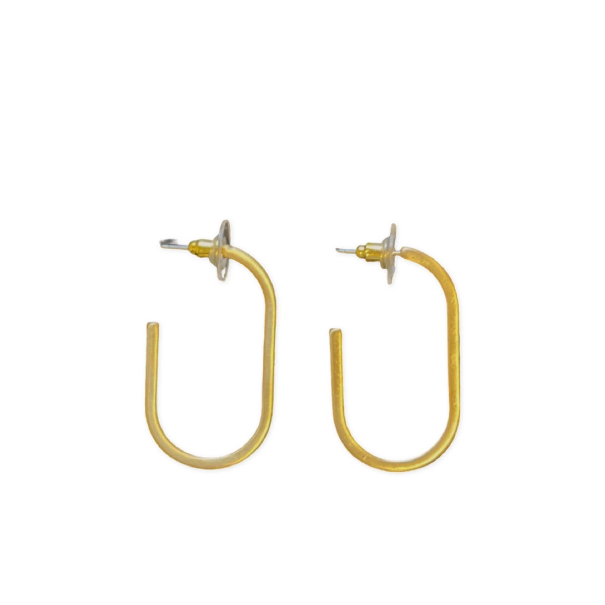 Matte Gold Elongated Hoop Earrings