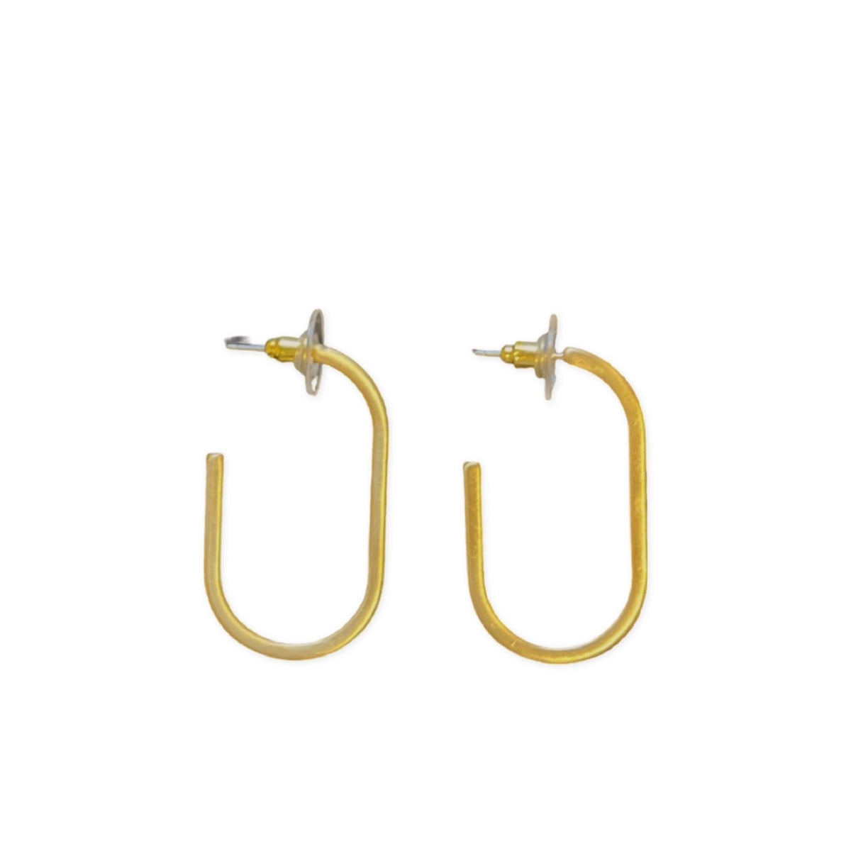 Matte Gold Elongated Hoop Earrings