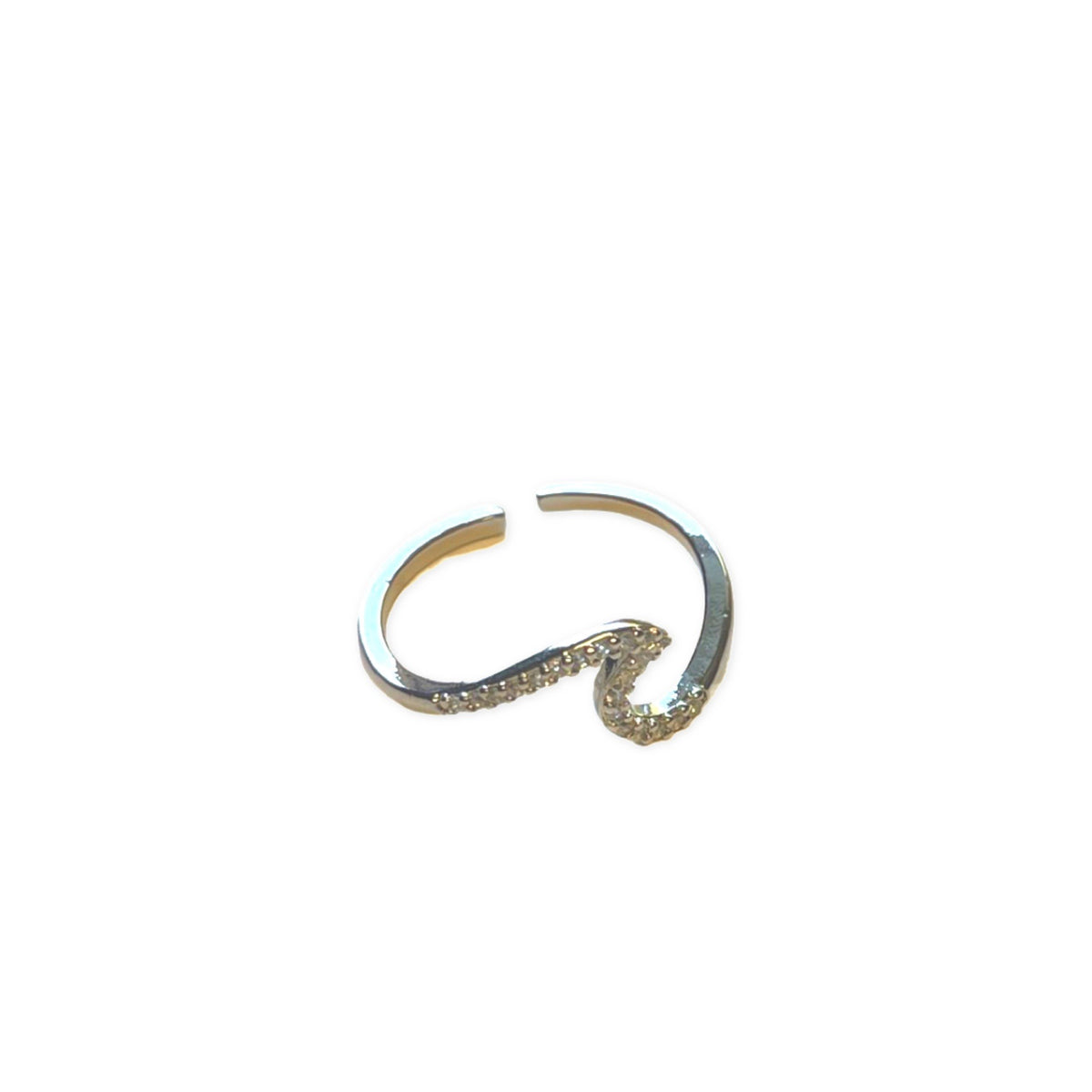 Silver Adjustable Crystal Wave Ring