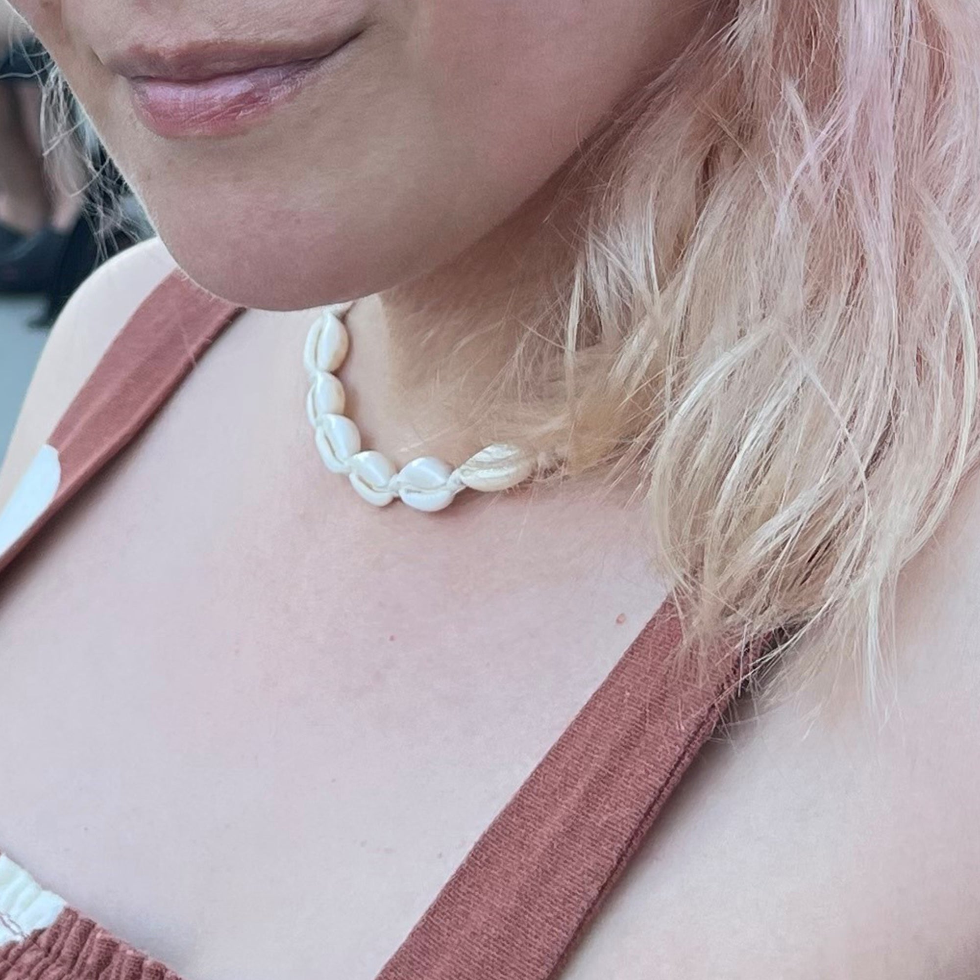 Cowrie Handmade Slide Knot Linen Necklace