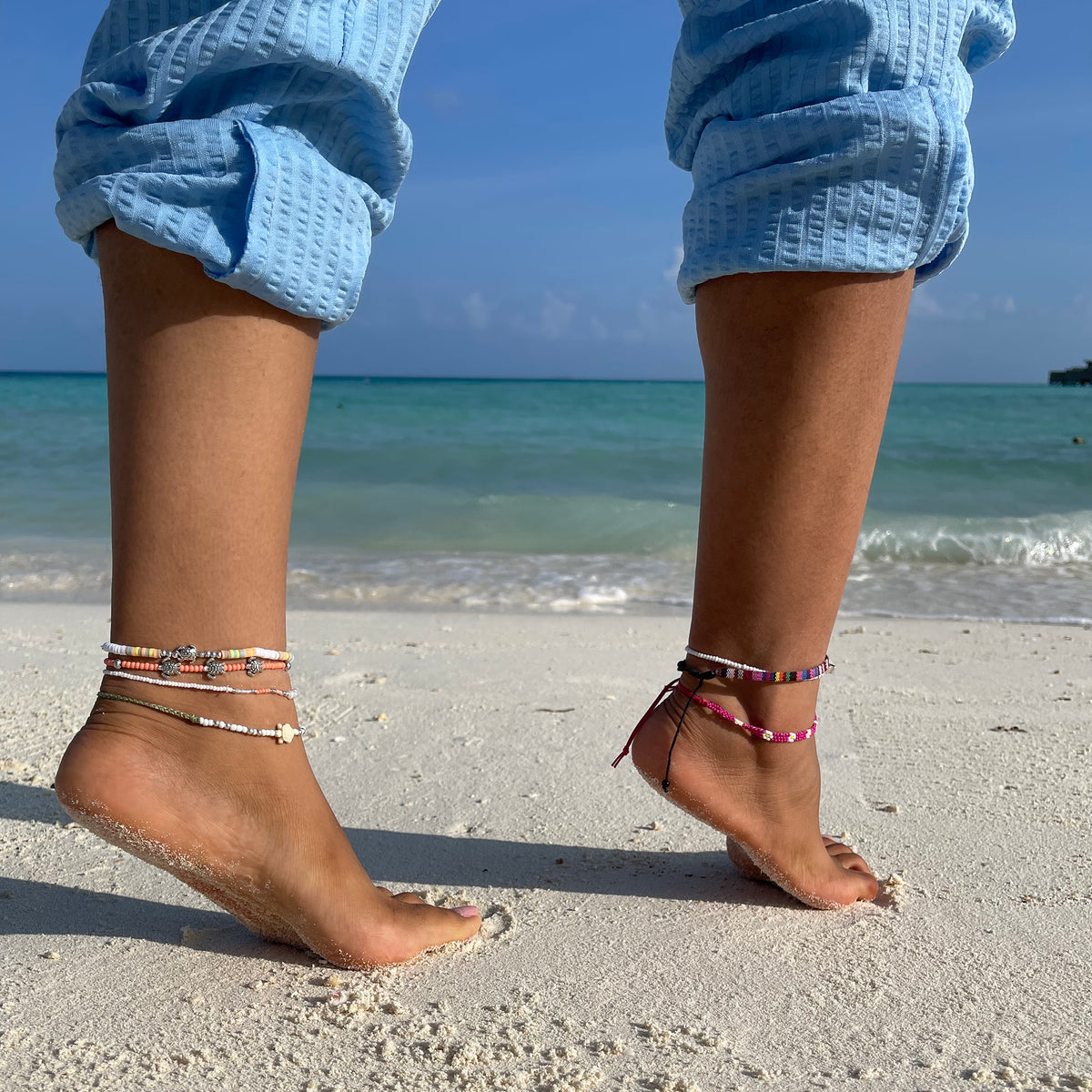 Bright Color Three Turtle Seed Bead Anklet