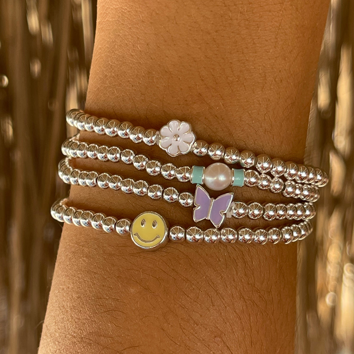 Enamel Daisy Metal Bead Bracelet - Viva life Jewellery
