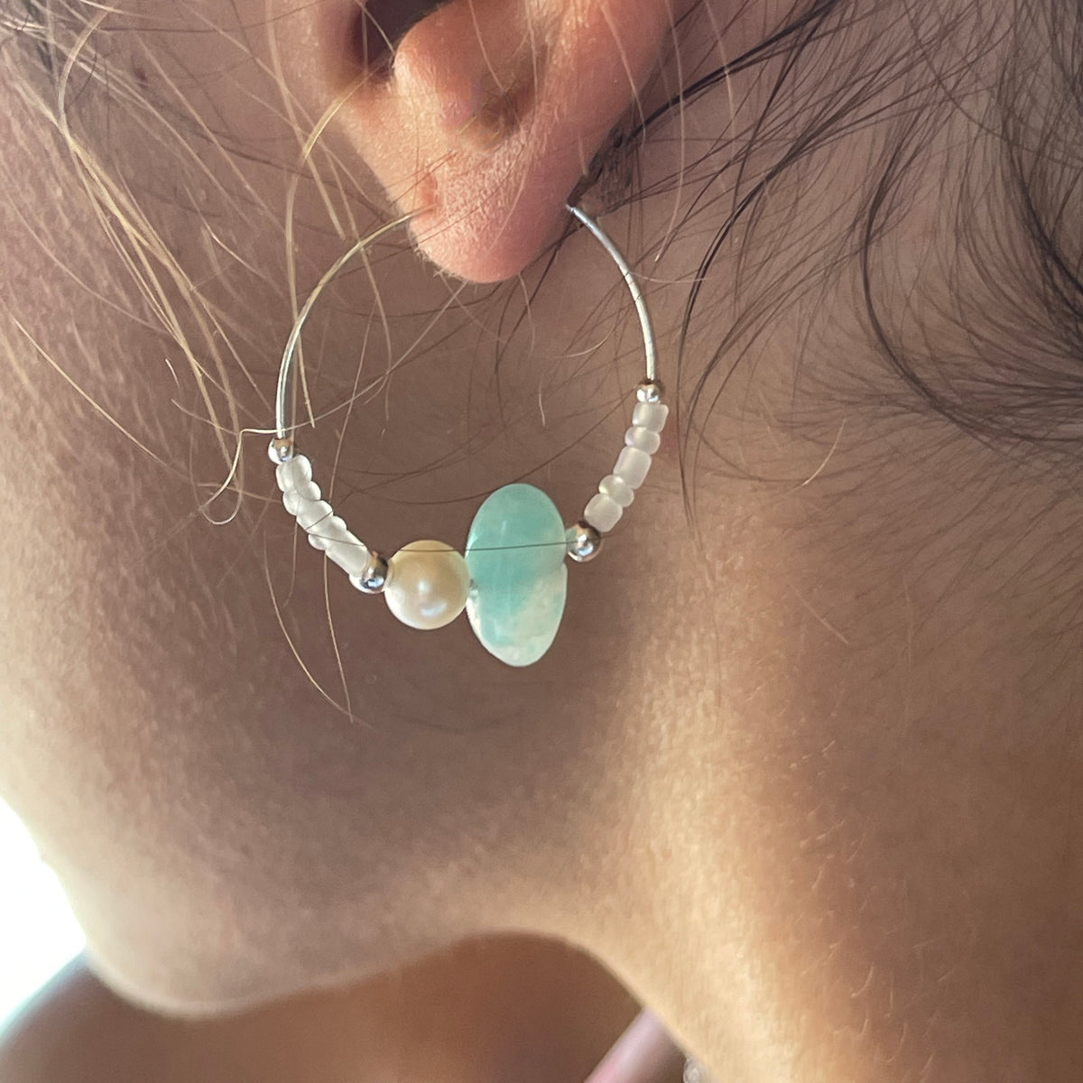 Stone Chip, Pearl &amp; Seed Bead Hoop Earrings - Viva life Jewellery