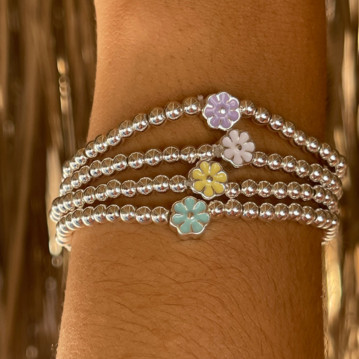 Enamel Daisy Metal Bead Bracelet - Viva life Jewellery