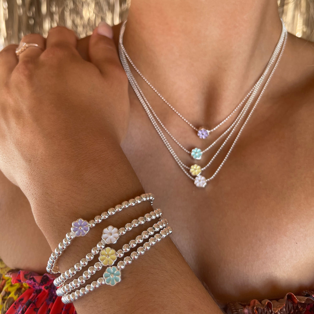 Enamel Daisy Ball Chain Necklace - Viva life Jewellery