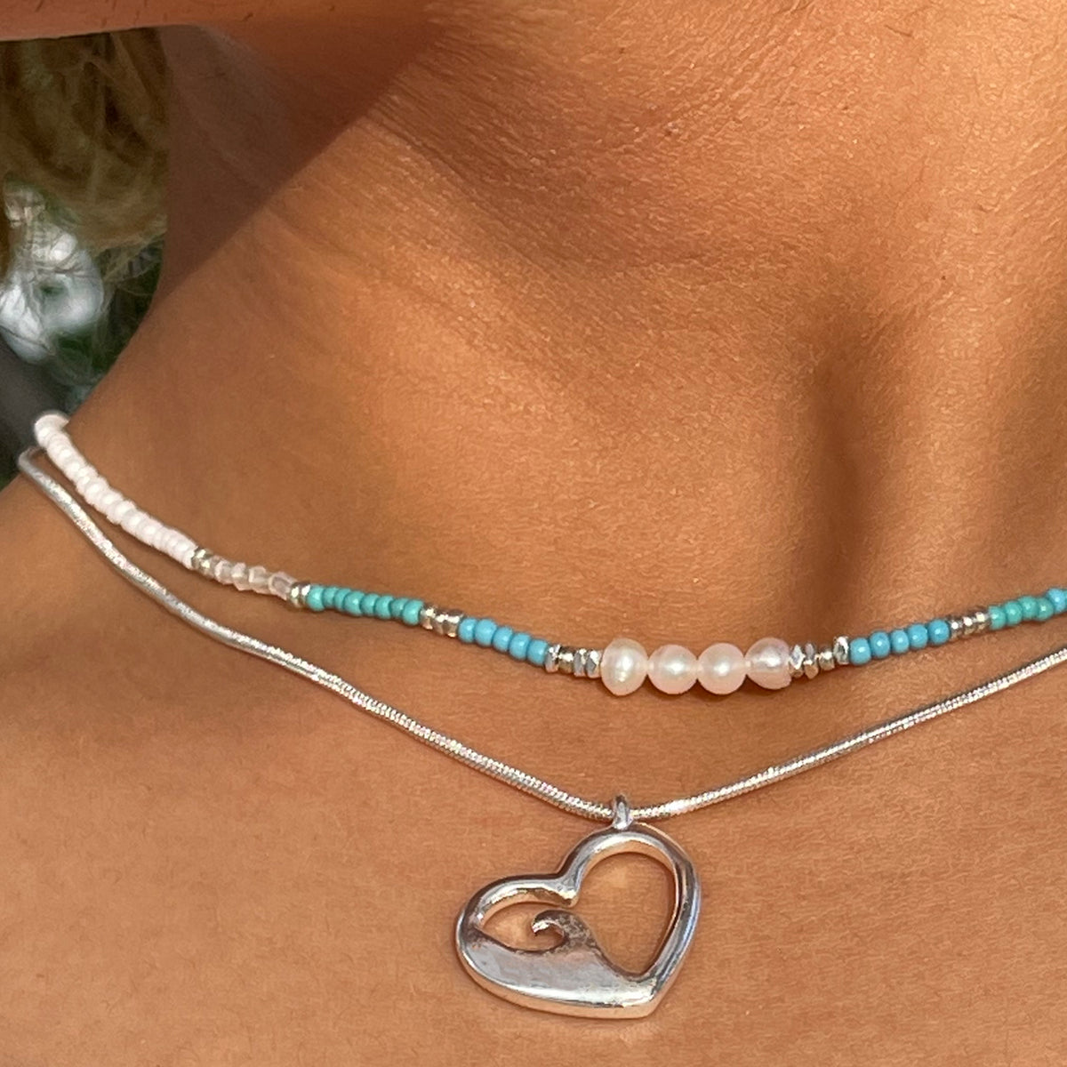 Heart Wave Snake Chain Necklace