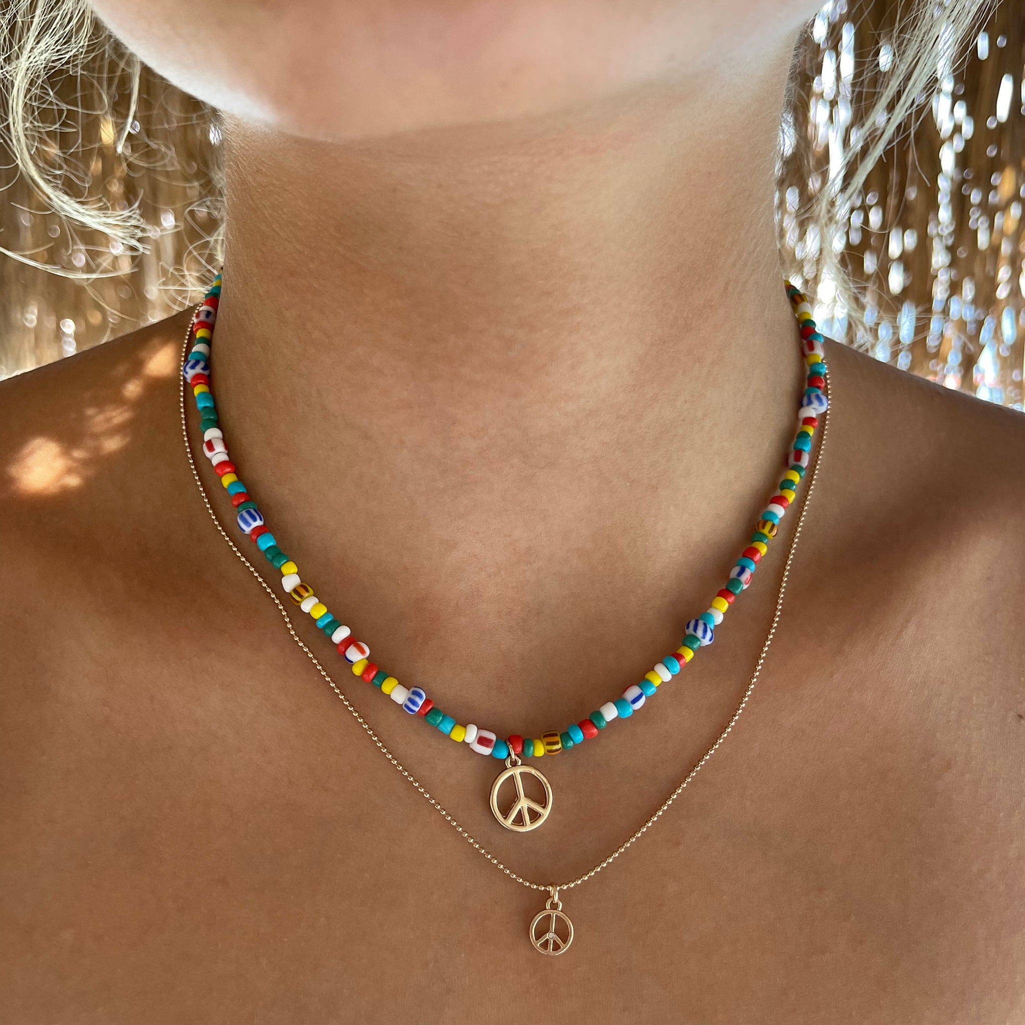 Gold plated necklace with pendant peace sign and coloured stones | THOMAS  SABO