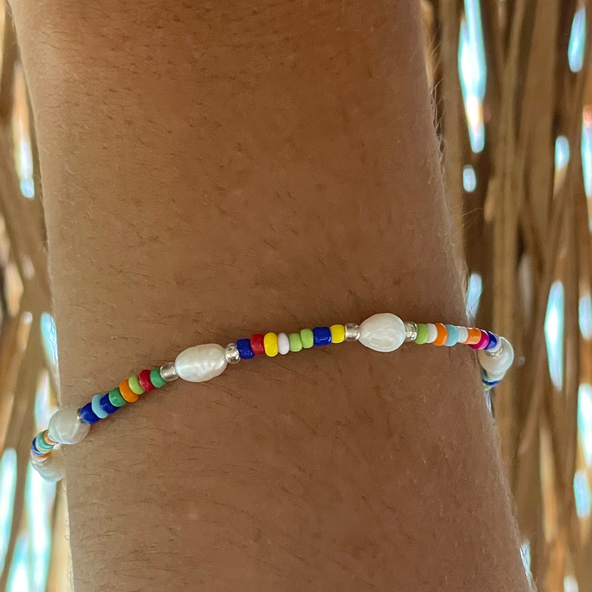 Multi Color Seed Bead &amp; Rice Pearl Station Bracelet - Viva life Jewellery