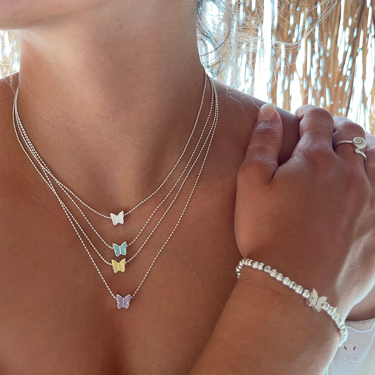 Enamel Butterfly Ball Chain Necklace - Viva life Jewellery